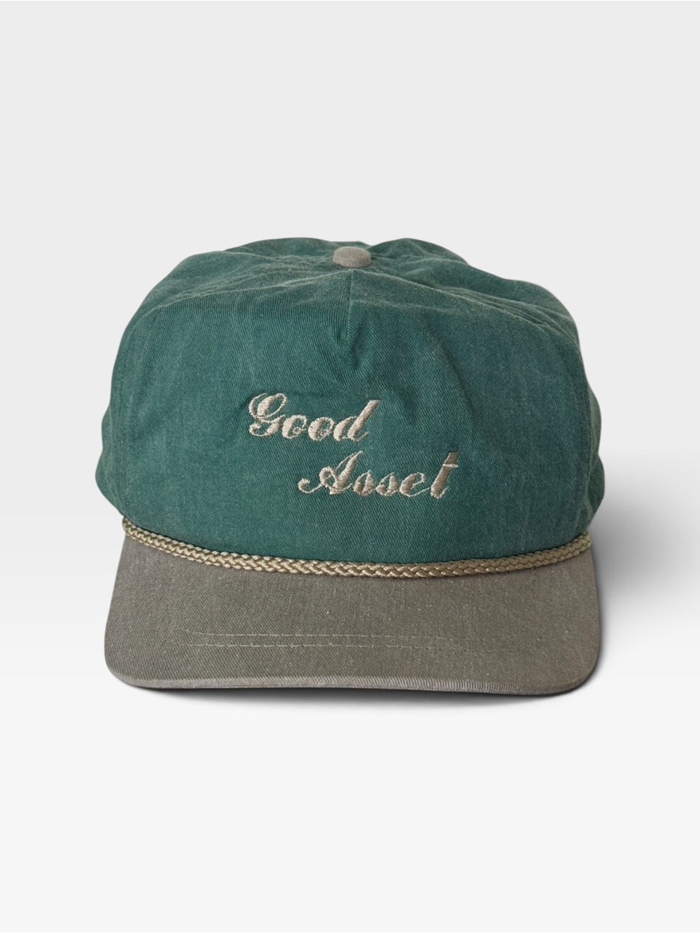 VTG Good Asset Embroidered Green & Tan Rope-Trim Cap